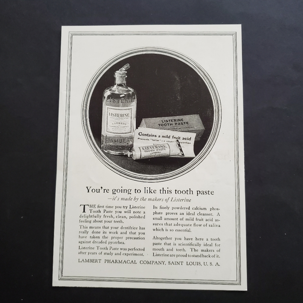 Listerine Toothpaste Original Print Magazine Advertisement From 1921